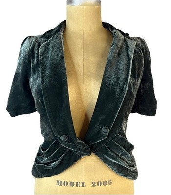 Elevens Anthropologie Victorian Style Moss Green  Velvet Pleated Jacket 4