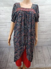 Housecoat Maternity Dress Blue Red Paisley Floral A-Line Tea Sz S