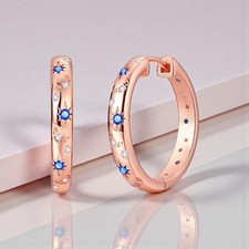 Rose Gold Blue Star Huggie Hoop Earrings  Celestial Starburst Hoops  Dainty Mi