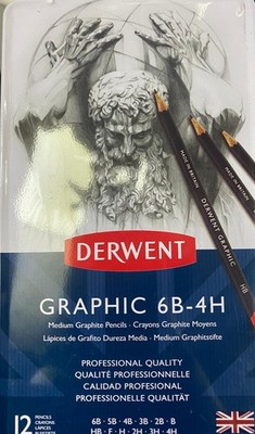 Derwent Graphic 6B-4H Medium Graphitstifte 12er Pack Profiqualität NEU