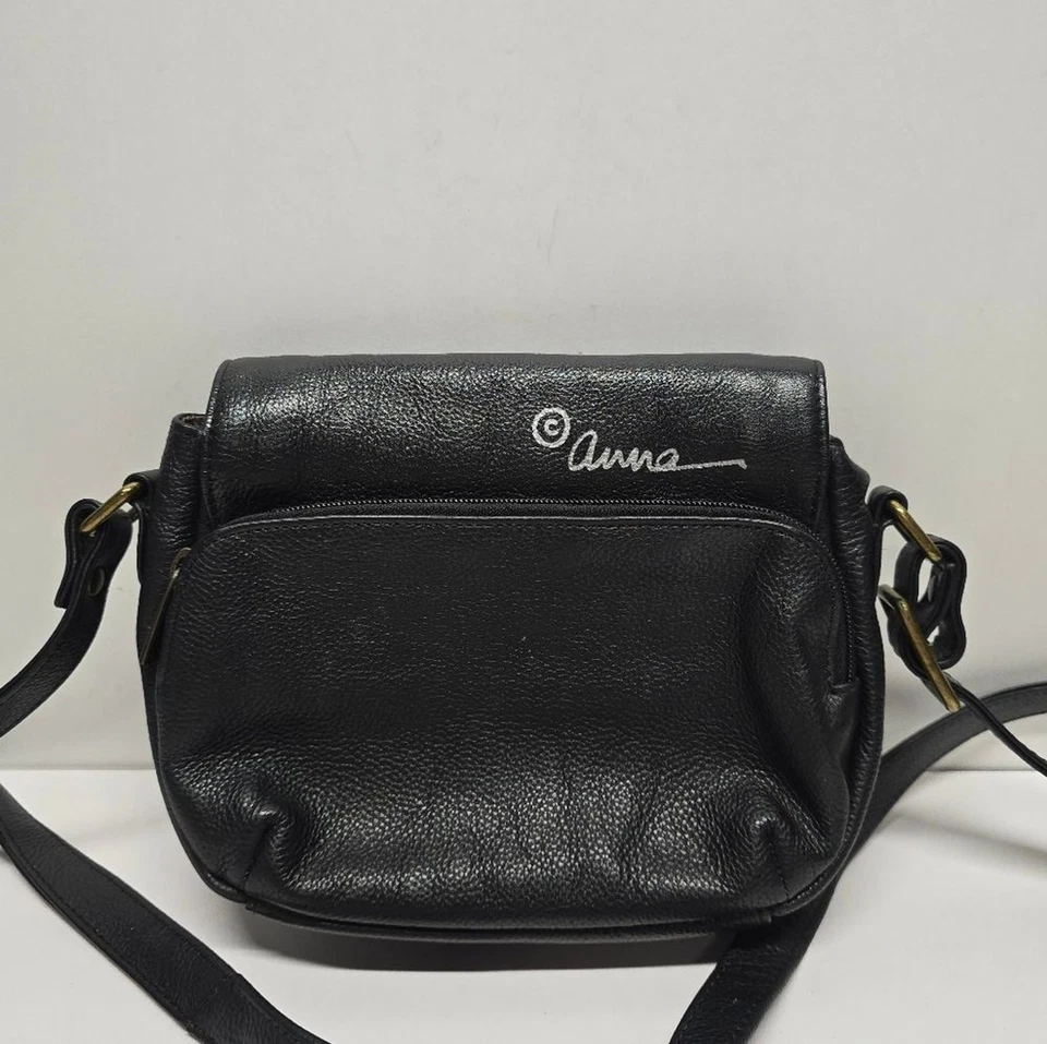 Bolso Bandolera Anna By Anuschka Mariposa Pintado a Mano Cuero Negro Sillín Solapa Foto 2 de 4