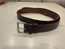 Polo Ralph Lauren Men Leather Belt 42 Saddle Logo Patch Dark Brown Silver Buckle