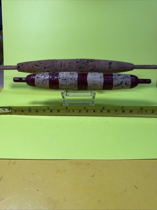 2- Vintage Antique 1- Painted Wood Cork  Fishing Tackle Float Bobber the 1940’s