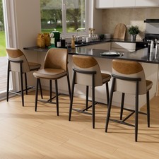 26" Bar Stools Set of 4 Textured Leather Fabric Counter Height Bar Stools