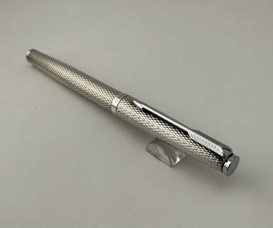 Caneta-tinteiro rara vintage Parker 35 vintage prata esterlina 925 ouro 18K nova na caixa - Imagem 4 de 4