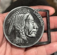 Vintage 1937 Indian Head Buffalo Nickel Belt Buckle Blackish Tone