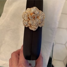 Black Satin Clutch Bag Gold Metal Rhinestone Flower Clasp Elegant Evening Purse