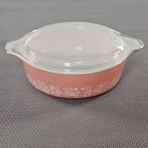 Vintage Pyrex Pink Gooseberry 471 - 1 pt Pint Casserole Dish With Lid 471 READ⬇