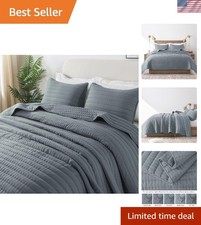 Blue King Size Quilt Bedding Sets with 2 Pillow Shams, Lightweight Soft Bedsp...