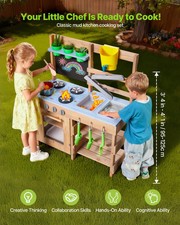 Mud Kitchen, Outdoor Mud Kitchen for Kids, Wood Outdoor Play Kitchens with Stove