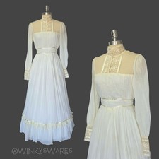 Gunne Sax Wedding Dress Size 11 Ivory Lace Vintage 70s Prairie Bridal Gown