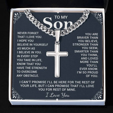 To My Son Cross Necklace Cuban Link Chain Stainless Steel Faith Gifts I Love You
