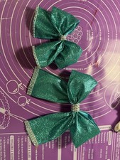 Green Silver Glitter Hair Bow Set for Girls Fabric Solid Party