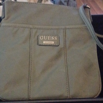 GUESS Olive Green Crossbody Bag with Logo Accent and Silver Hardware
