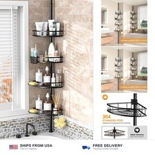 Adjustable Tension Pole Shower Caddy: Rustproof Corner Bathroom Organizer