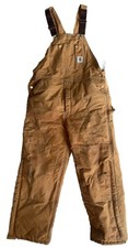 Carhartt Dungarees Adult 38x28 Tan Overalls Quilted Duck Bib Double Knee Men USA