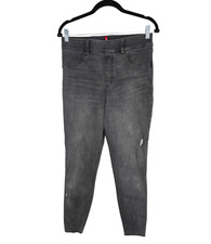 Spanx Womens Gray Distressed Skinny Jeans Pull On High Rise Raw Hem Stretch L