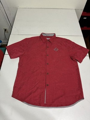 Tommy Bahama Ragin Cajuns Shirt Large Red Coconut Point Camp Collar Casual USL