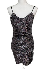 New Lulus Dress New Size Small Black Sequin Mini Dress Sleeveless Gathered Waist