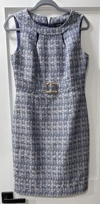 Tahari Arthur S. Levine Sheath Dress Plaid Sleeveless Belted Blue White 6