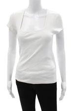 Michael Stars Women White Square Neck Short Sleeve Basic T-Shirt Size M