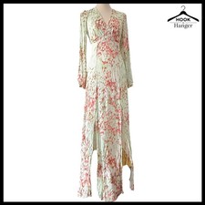 Ark & Co Side Cutout Snakeskin Maxi Dress Deep V Neck Long Open Sleeve Mint Pink