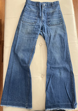 Vintage Seafarer Jeans Mens 29 X 30 Bell Bottom Blue Denim Sailor Distressed Raw