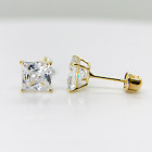 Back Cubic Zirconia Stud Earrings 14k Solid Gold Square Classic Screw