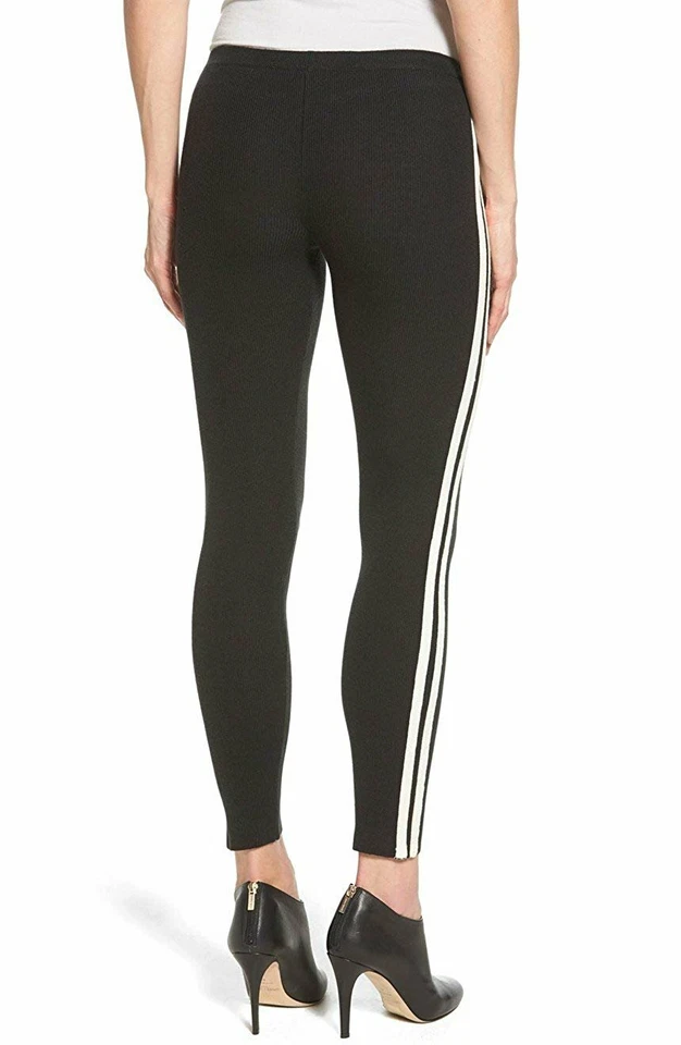 Leggings suéter a rayas HUE para mujer Racer, negros, pequeños Foto 2 de 4