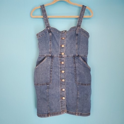 H&M Divided Women's Size Small Mini Stretch Medium Wash Button Up Denim Dress