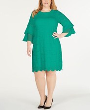 Alfani Plus Size Ruffle-Cuff Floral-Lace Dress, Green, 28W