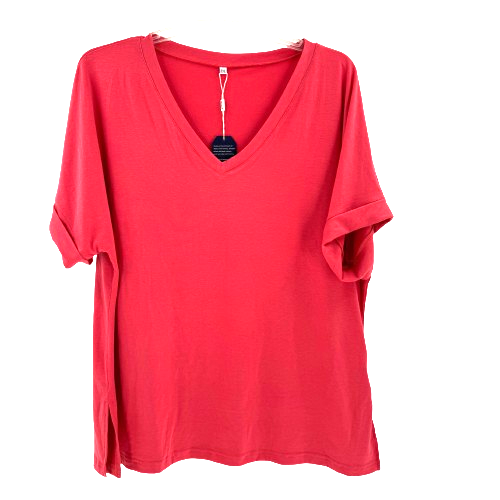 SAMPEEL Womens Short Sleeve V-Neck Shirt Size 2XL Reddish Pink Basic Stretch New