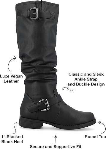 Journee Collection Womens Leather Stormy Riding Boot Buckle Detail Black Size 10 - Picture 4 of 5