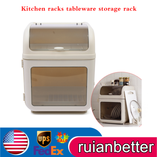 Covered Kitchen Dish Drying Rack Plastic Dustproof Drain Storage Box Basket Hold