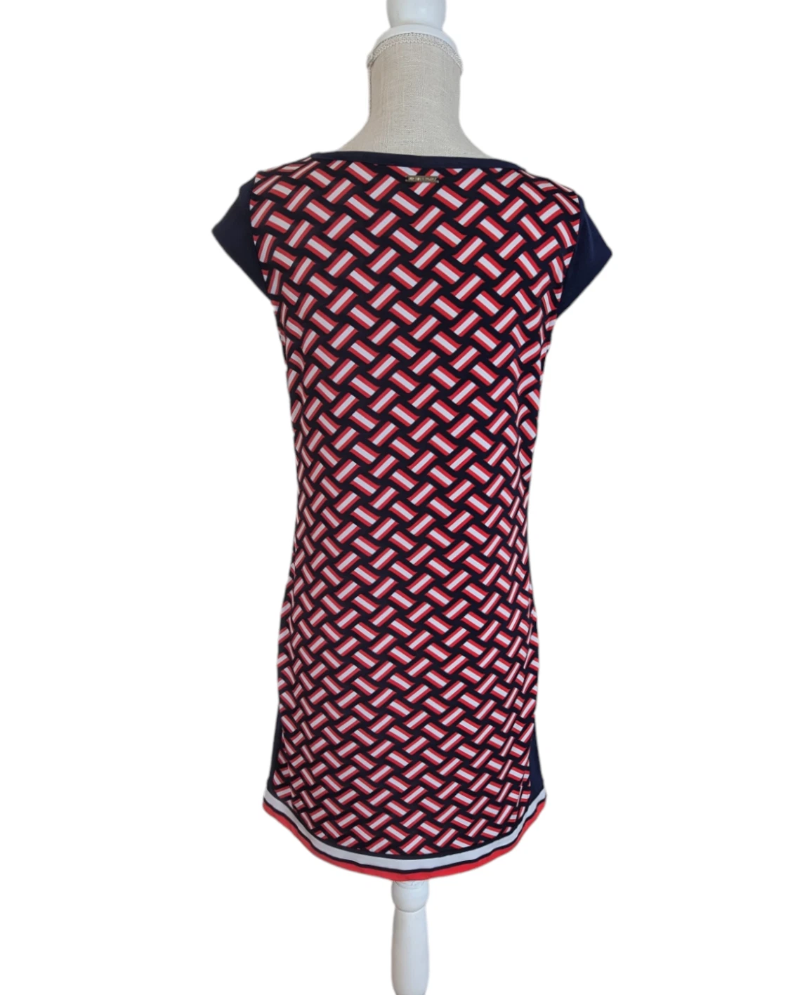 Abito Michael Kors donna rosso navy geometrico colorblock cappuccio manica cambio taglia M
