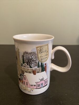 Dunoon Stone Ware Coffee Mug Quaint Winter Village Snow Scene Made In Scotland