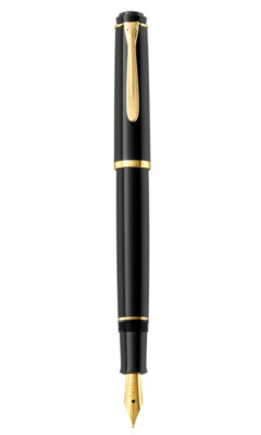 Pelikan M200 Fountain Pen Black Resin Gold trim Medium Pt Nib New In Box 949 446