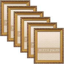 Gold 8x10 Picture Frame Set of 6 - Vintage Wall  Tabletop Display Frames