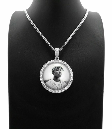 Hip Hop Iced 2Pac Picture Frame Pendant & 18"~ 24" Box Cuban Rope Chain Necklace - Picture 34 of 43