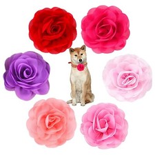 6PCS Dog Collar Bows and Flowers for Girls Small Medium Dogs Puppies Pink Red...