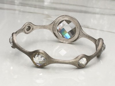 CZ Bangle Bracelets by Bobby Schandra B Brilliant Brushed Sterling Silver Bangle Bracelet Checkboard Cut CZ Stones display picture 1