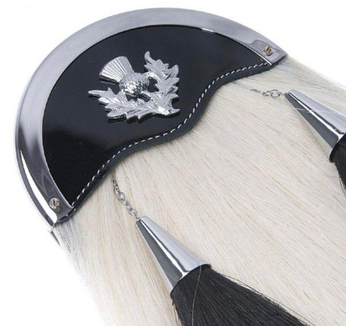 Scottish Kilt Long Horse Hair Sporran Chrome Finished Kilt Leather Sporrans - Picture 2 of 4