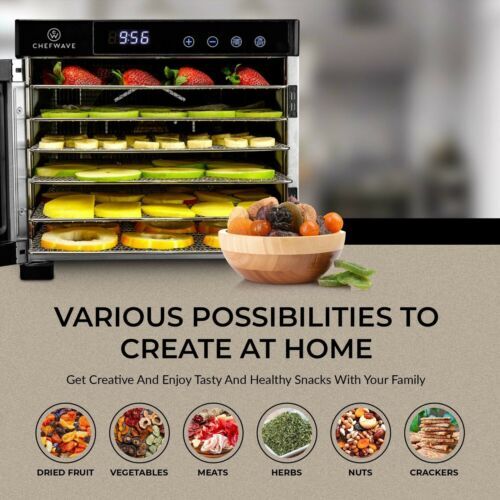 ChefWave 6 Tray Food Dehydrator with Stainless Steel Racks Temp Time Control - Picture 4 of 8