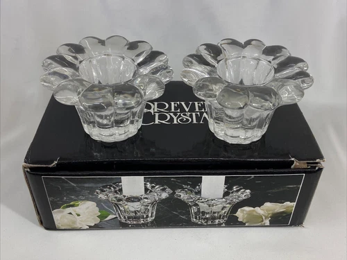 Forever Crystal Candle Holders Votive Set Of 2 Clear Round Faceted Style 315160