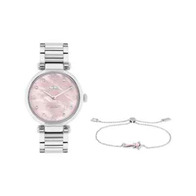 Ladies COACH All Steel Day/Date White/Pink Dial Watch,3 Leather Bands / New Batt Coach Madison White Dial Pink Leather Strap Watch for Women main image 4
