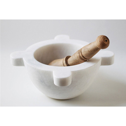 Mortaio Antico in Marmo Bianco 20cm | Pestello in Legno per Cucina Tipica