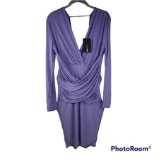 NWT Fashion Nova Dress Women's Medium Ruched Tummy  Deep V Purple 