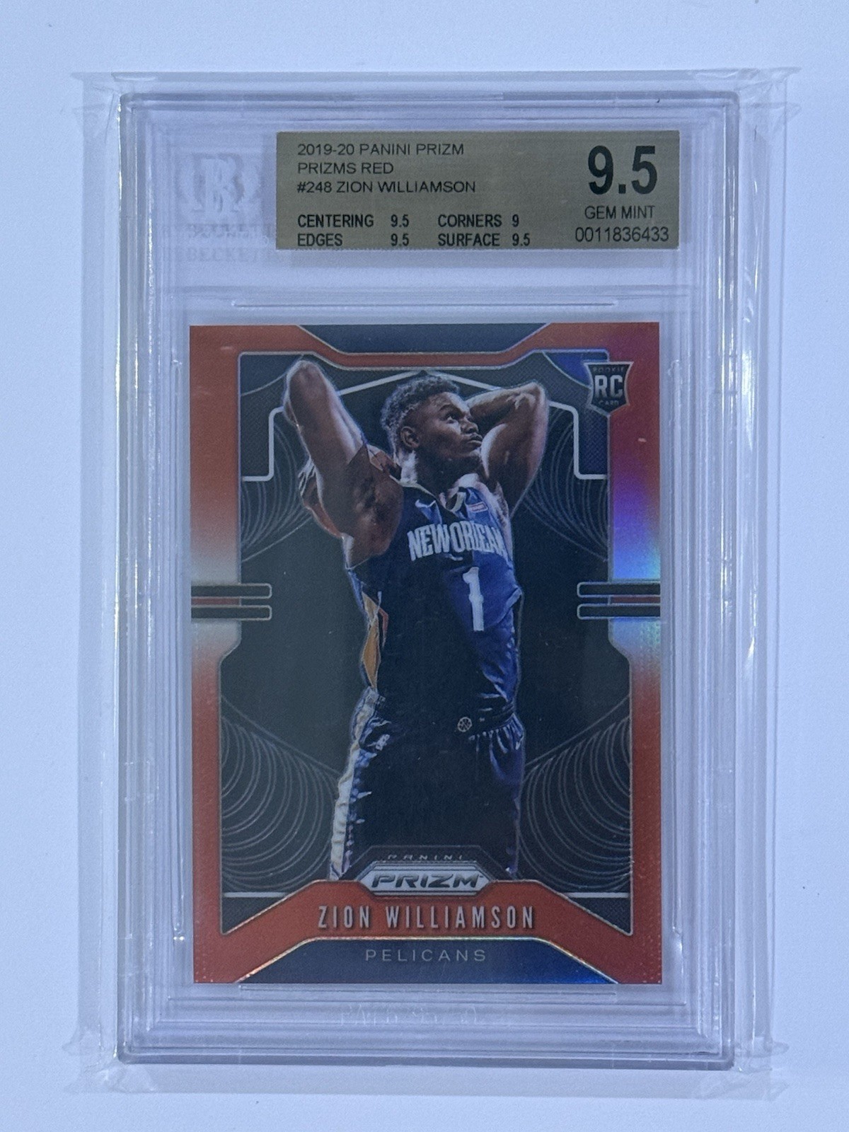 2019 Panini Prizm Zion Williamson Red Prizm #248 /299 BGS 9.5 Rookie RC
