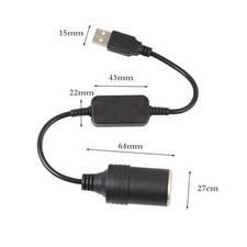 USB To 12V Cigarette Lighter Socket Adapter Car Power Converter