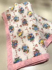 Vintage Handmade Baby Crib Tied Quilt Blanket Bedding Pink Border Nursery Girls